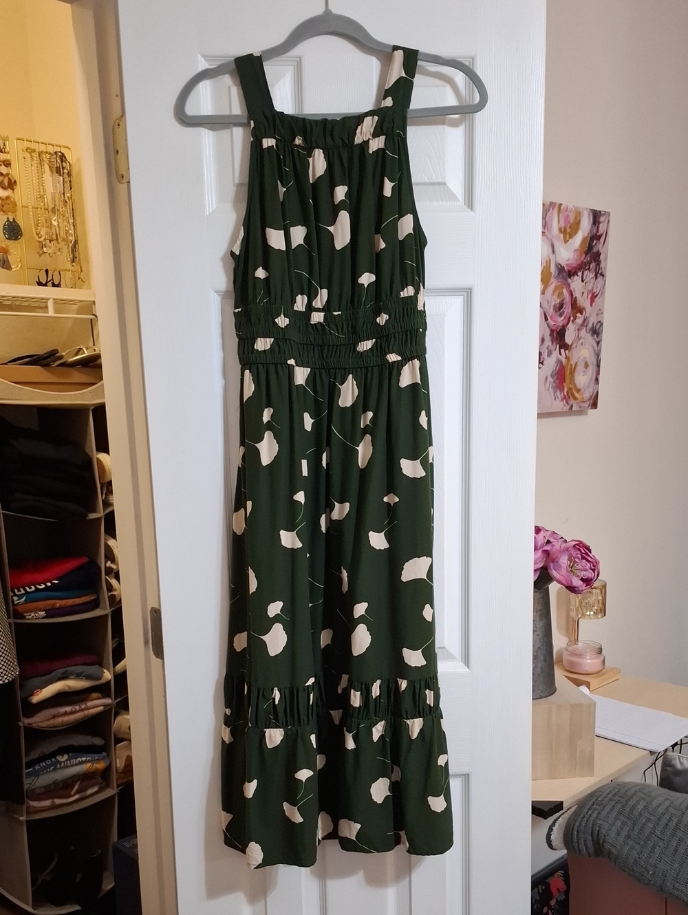 Sleeveless Green Floral Print Dress
